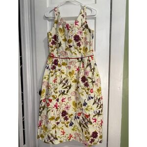 Lands End Womens Floral Midi Cream Dress Easter Botanical Fairy Garden Smocked